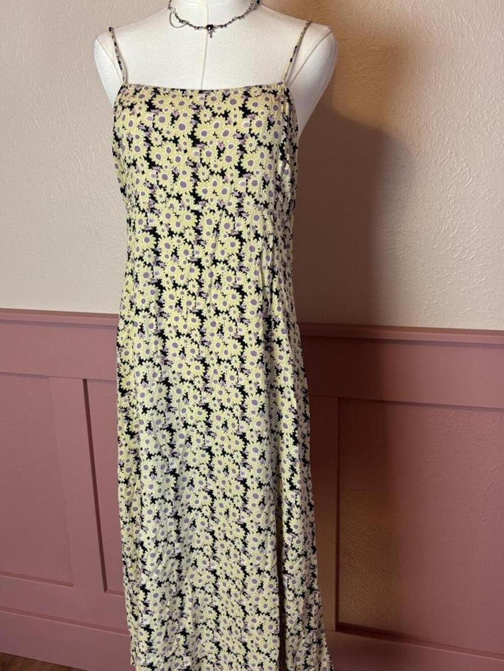 Motel sunflower dress yellow black purple sz medium summer fairy boho garden